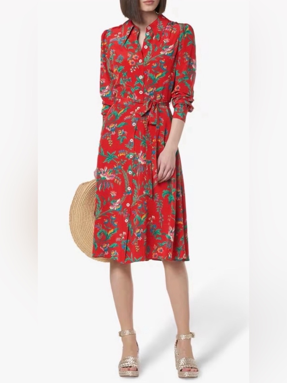 LK Bennett Red Floral Midi Shirtdress